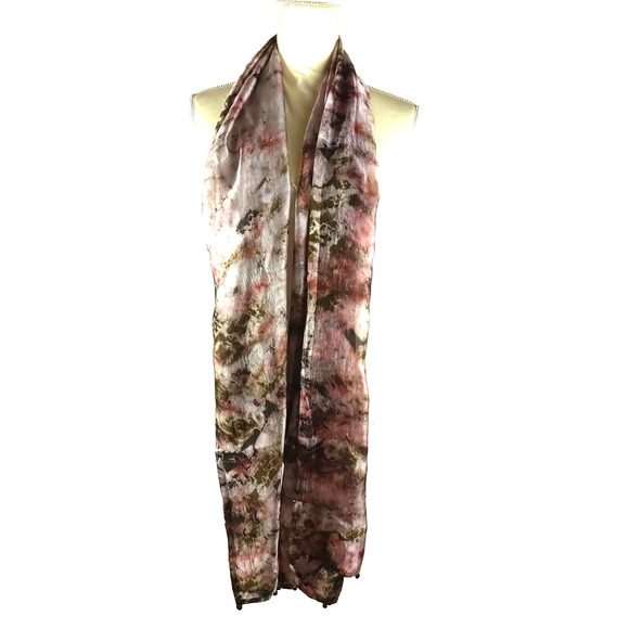 Scarf Rectangle 56 X 20" Brown Orange Gray Silver Sheer Pom Pom Evening - Picture 4 of 6